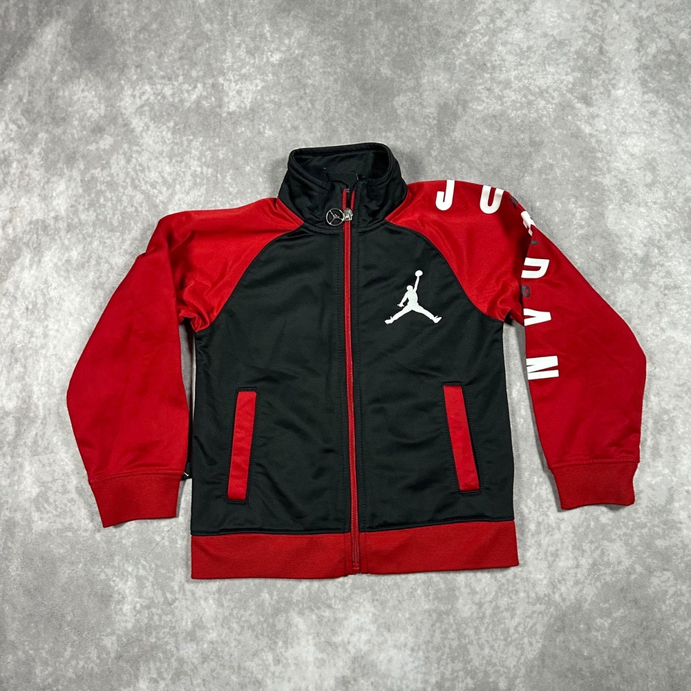Jordan Boys Track Jacket Red Black Jumpman Full‎ Zip Size 4 XS Retro Kids Sports